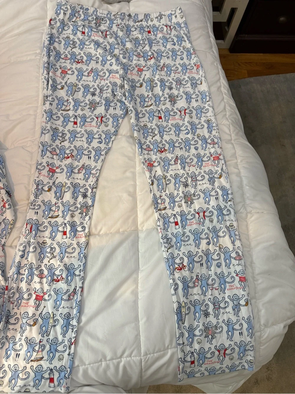 Woman's Long-Sleeve Pajama set in White with Blue Character Print